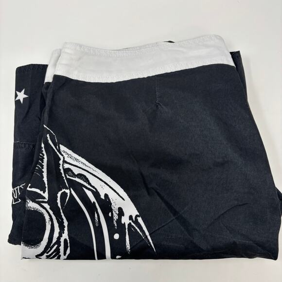 Sons of Anarchy Mens Sz36 Black White Drawstring Board Swim Trunks - Picture 2 of 6